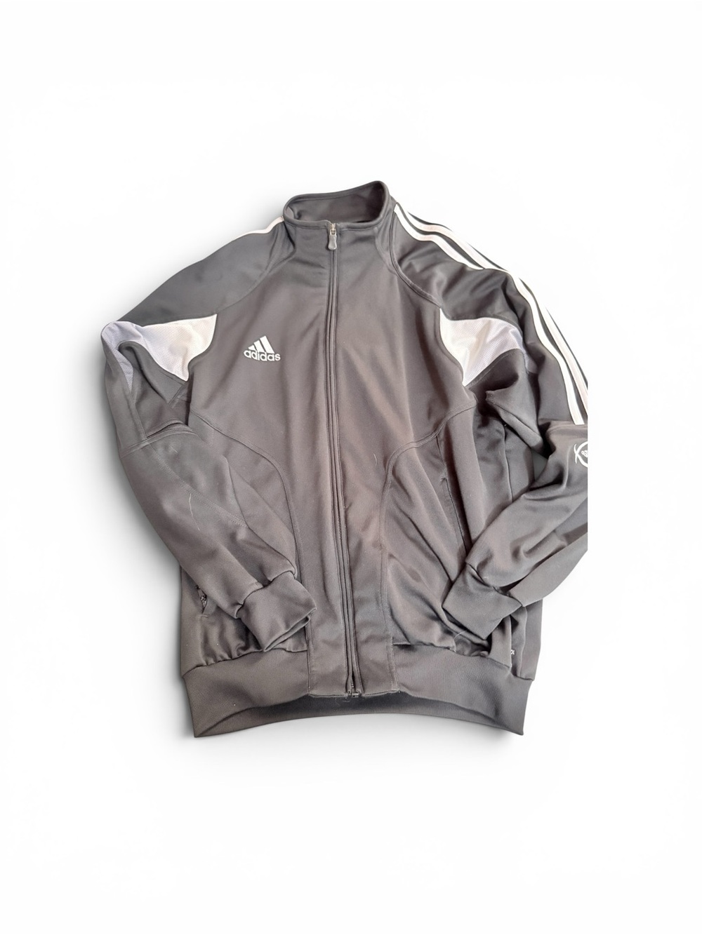 adidas Black Track Jacket with White Stripe Accents